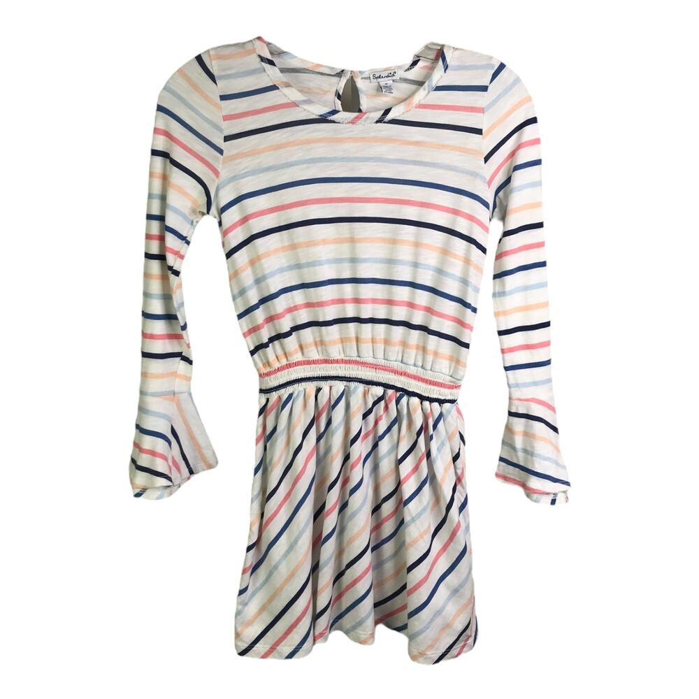 Splendid Dress Girls Sz 12 White Striped‎ Elastic Waist Bell Sleeve Spring